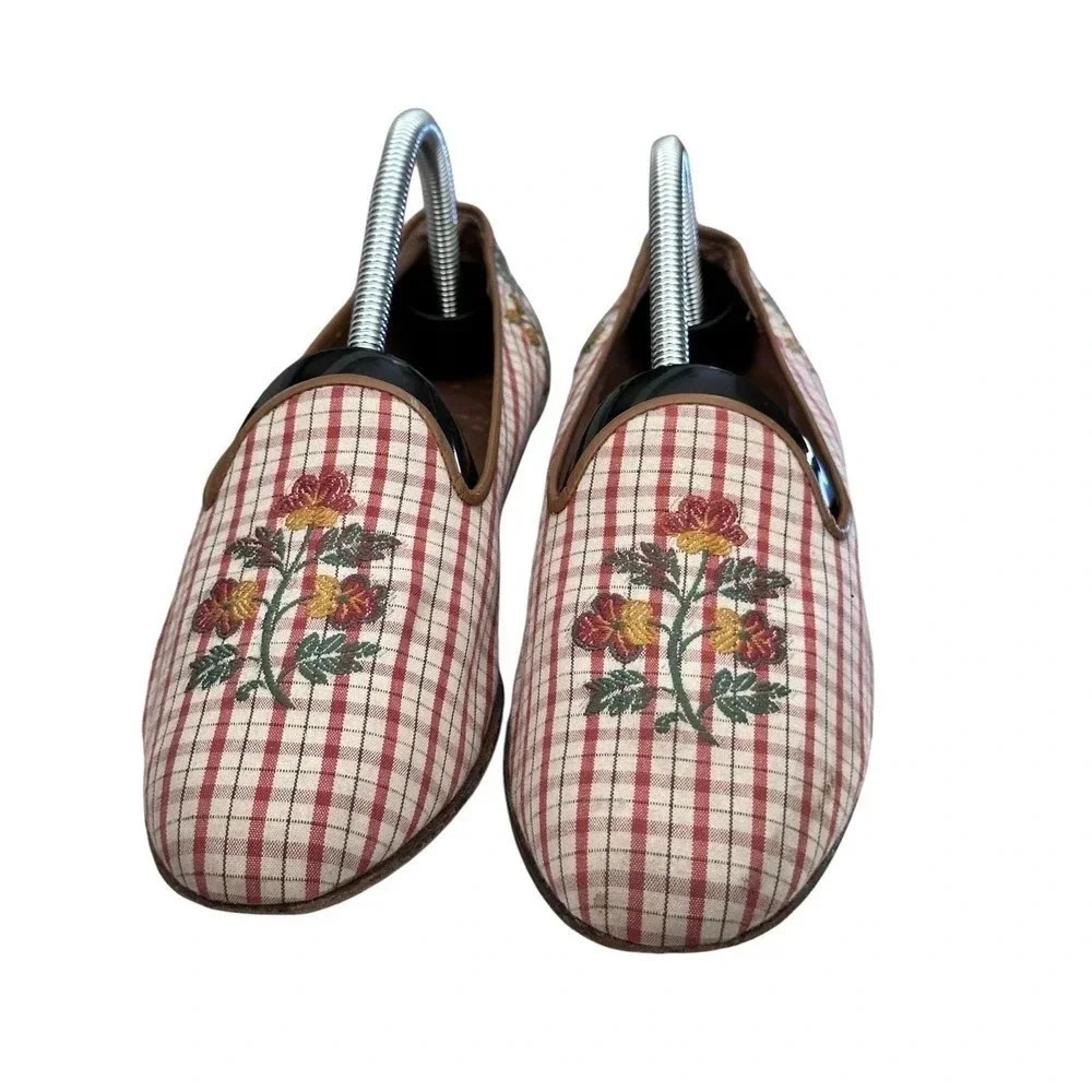 ZALO Women's Needlepoint Flowers Leather Flats Loafers Slip On Shoes Size 10